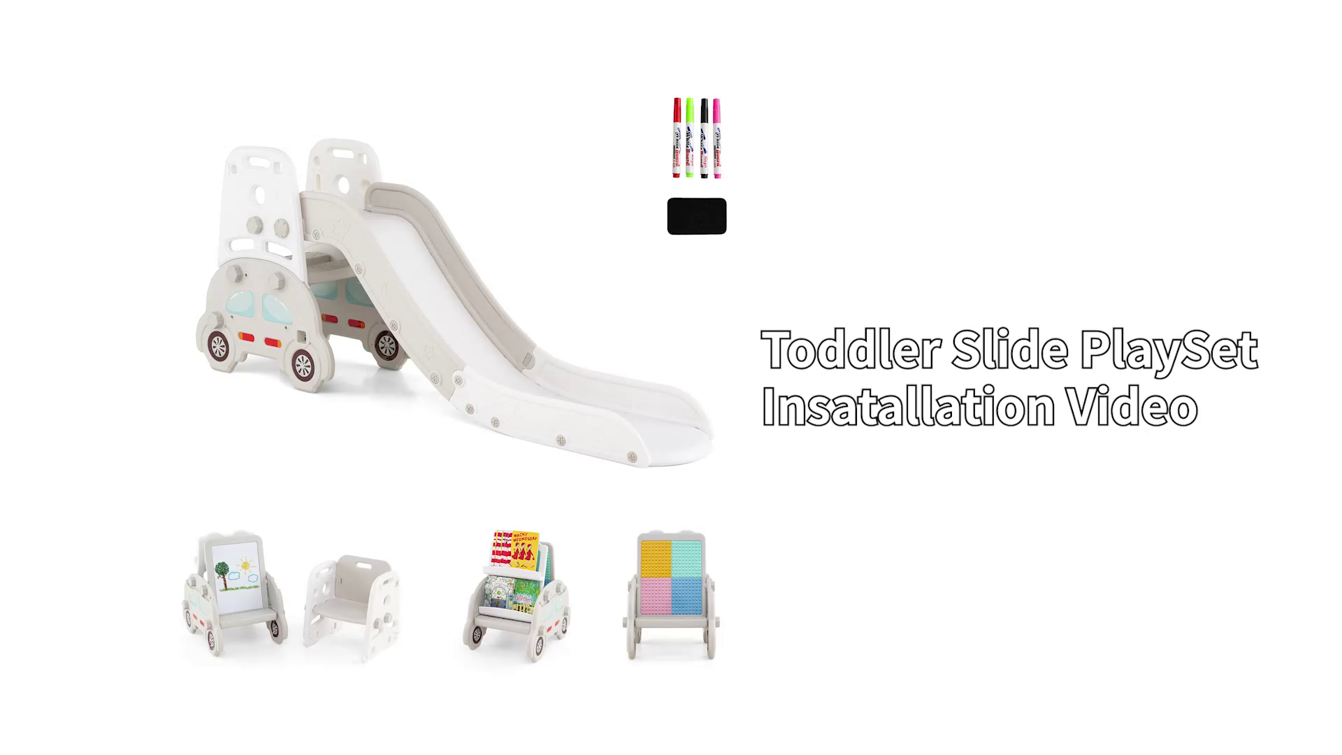 Instrukcja montażu zestawu Costway 5 w 1 zjeżdżalnia dla małych dzieci | Montaż sztalug i stołków artystycznych dla dzieci