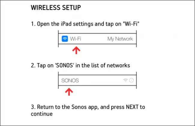 Wireless setup instructions screen