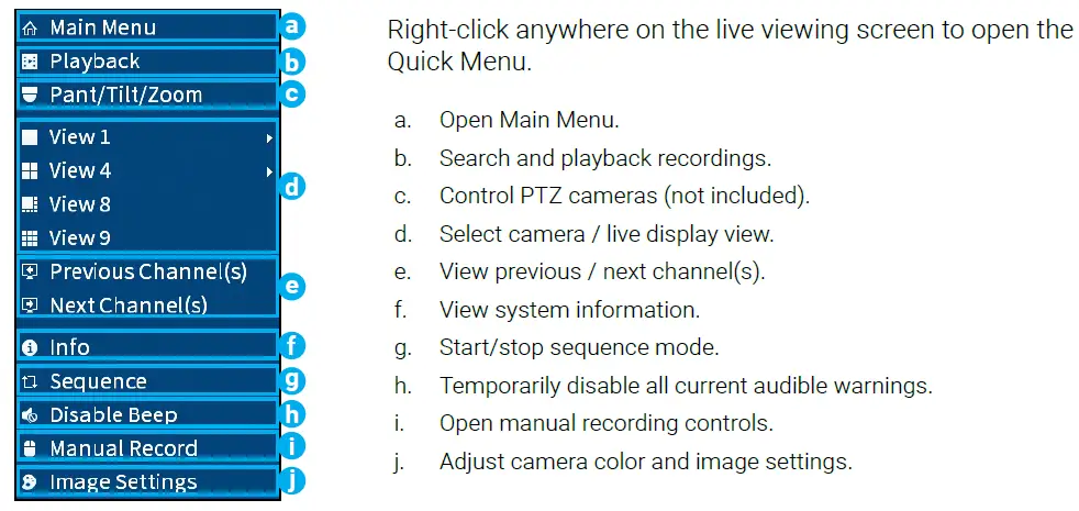 Using the Quick Menu