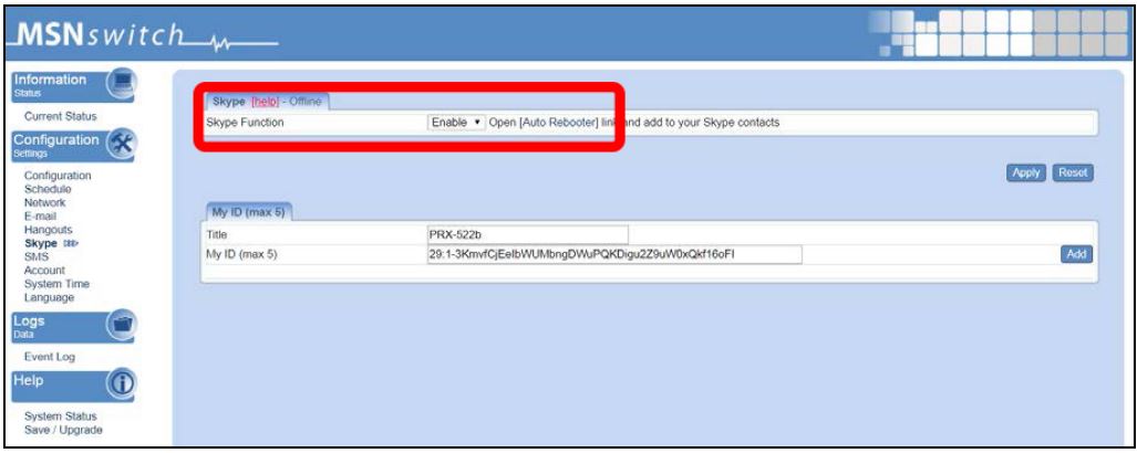 proxicast Controlling the MSNSwitch User Guide - enable the Skype function