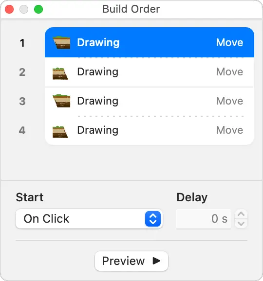 Keynote Build Order window