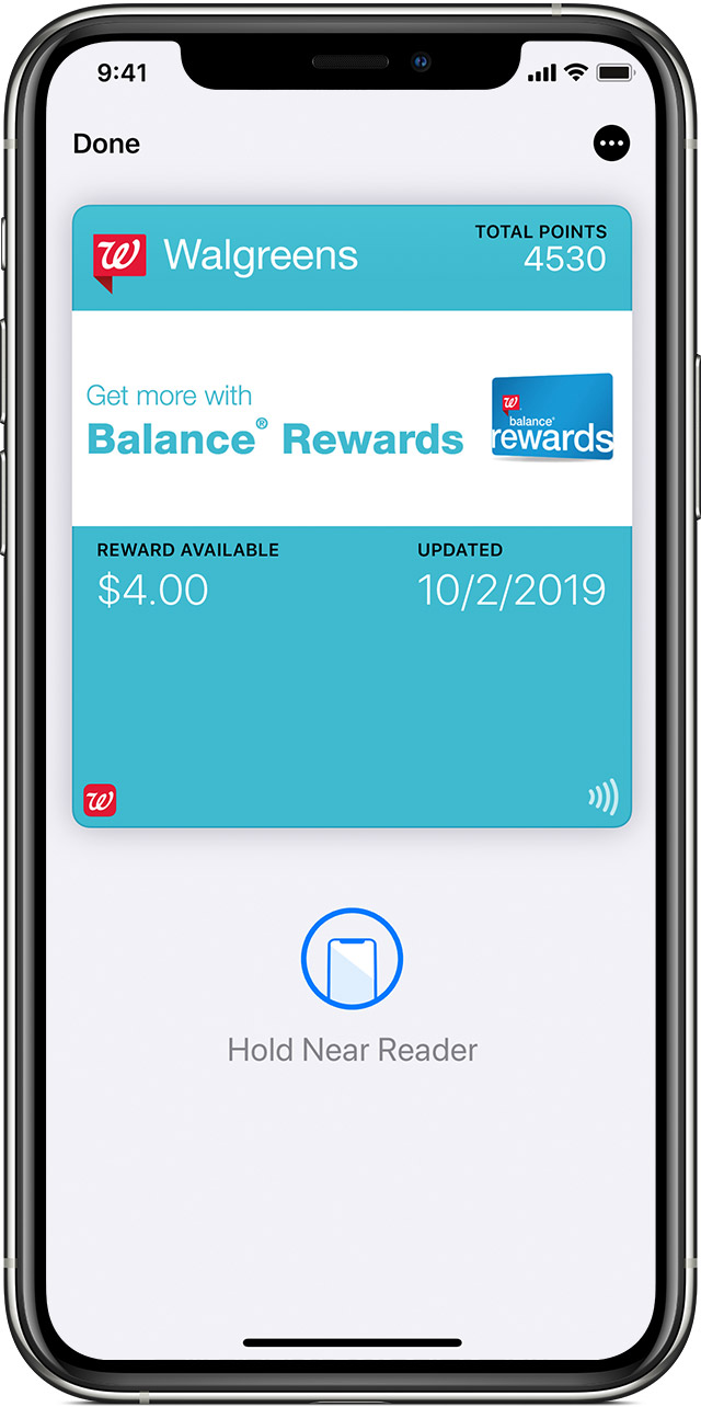 Wallet app rewards card view