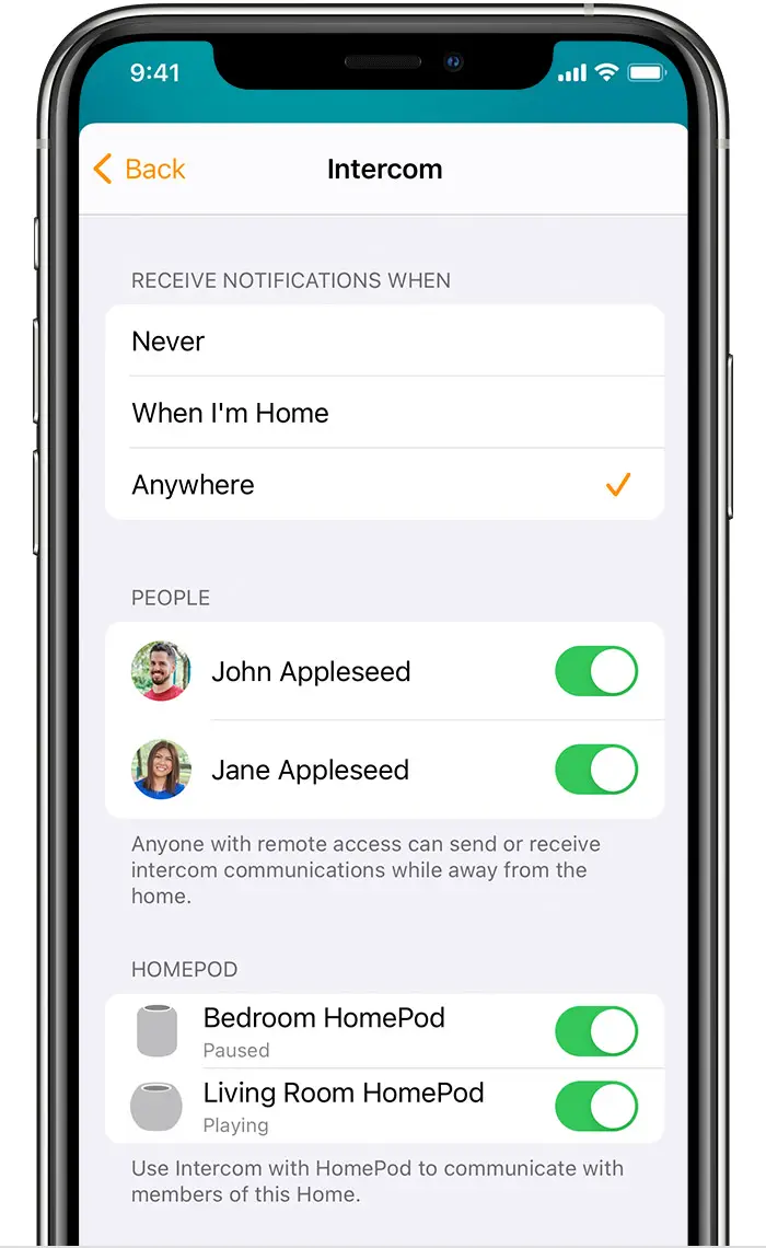 iOS screenshot shows Intercom settings.
