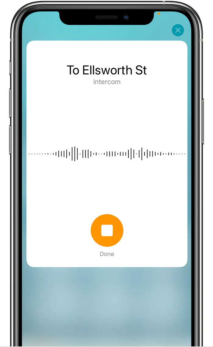 iOS screenshot shows Intercom message recording screen.
