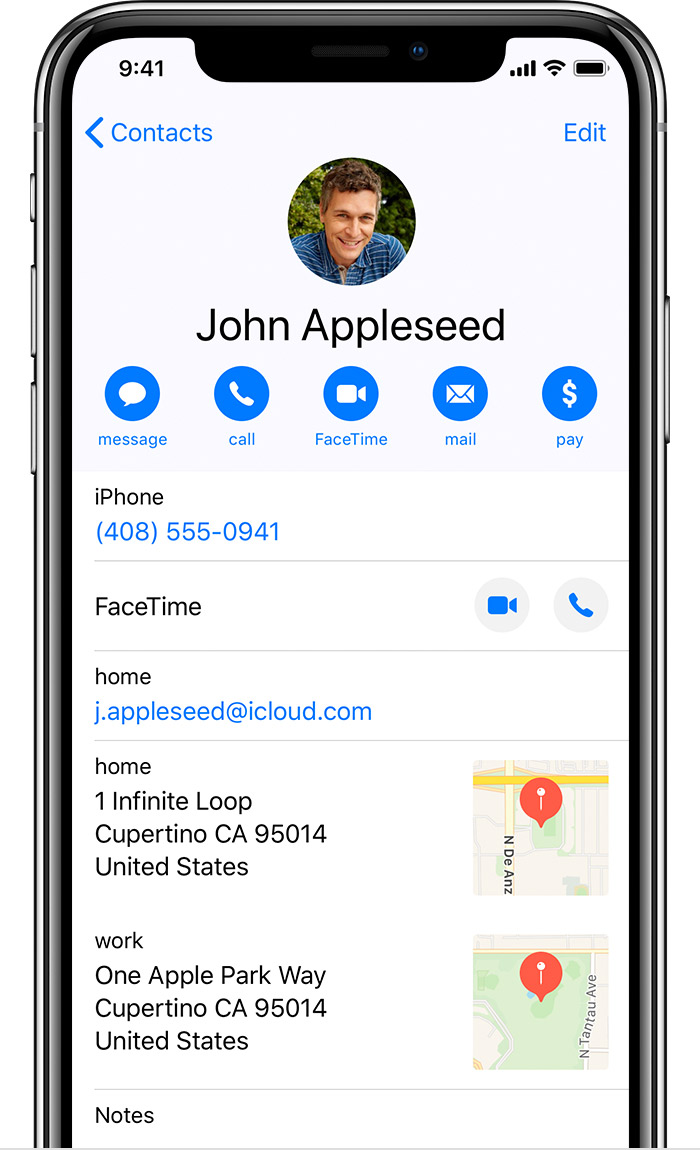 John Appleseed's contact information.
