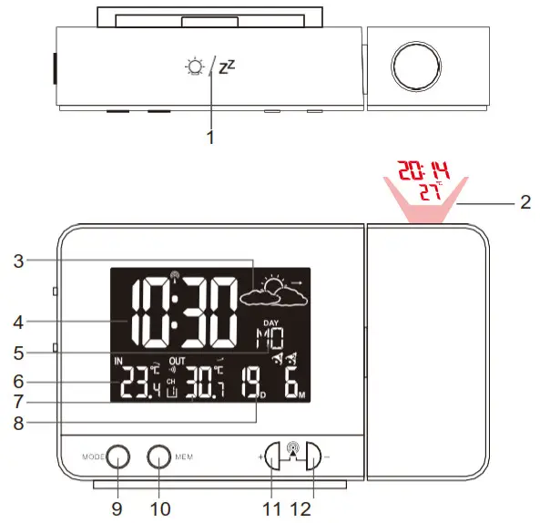 EUROtops 3531B Time and Temperature Projection Alarm Clock - . Function Introduction