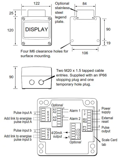 BEKA BA584G General Purpose Field Mounting Two Input Rate Totaliser - Dimensions