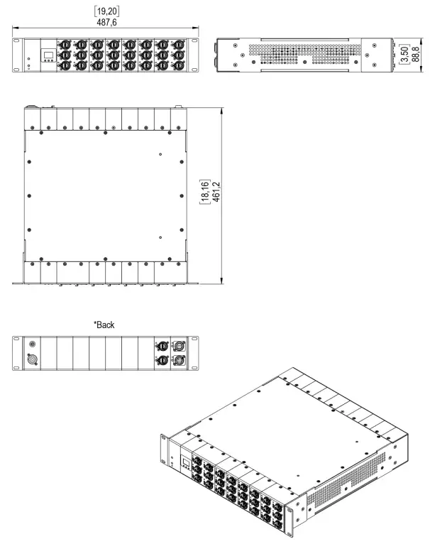 ProPlex GBS 28 Port Gigabit Switch with LCD Control Module - DIMENSIONS
