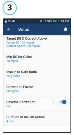 omnipod DASH Insulin Management System - How to Edit IC Ratio and Correction Factor 3