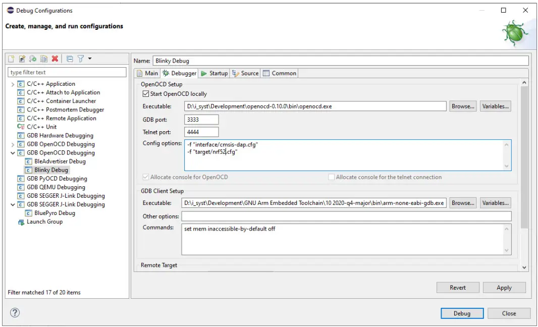 I SYST Debugging and Flashing Firmware with Eclipse IDE - Debugger tab