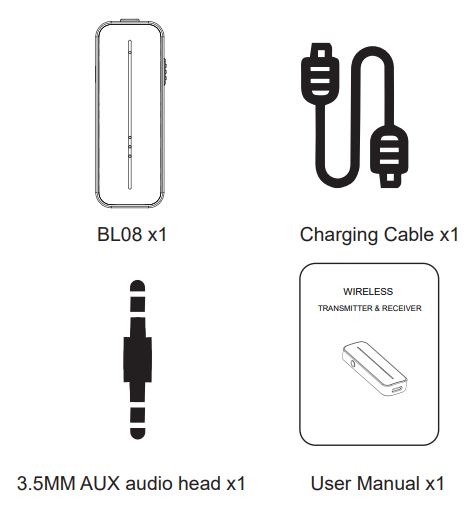 Kinghah BL08 Wireless Bluetooth Receiver and Transmitter Converter - Packing List