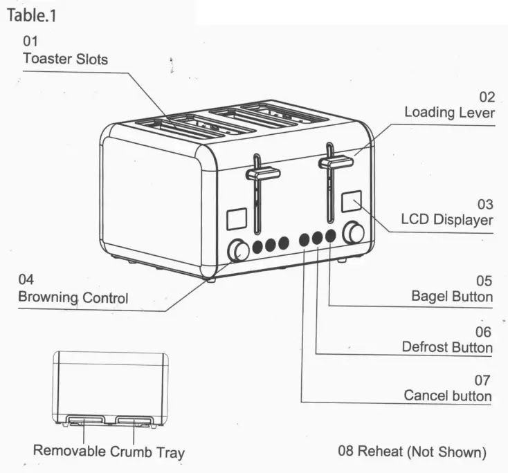 MegaChef 4 Slice Toaster with 9 Preset Browning Settings - overview