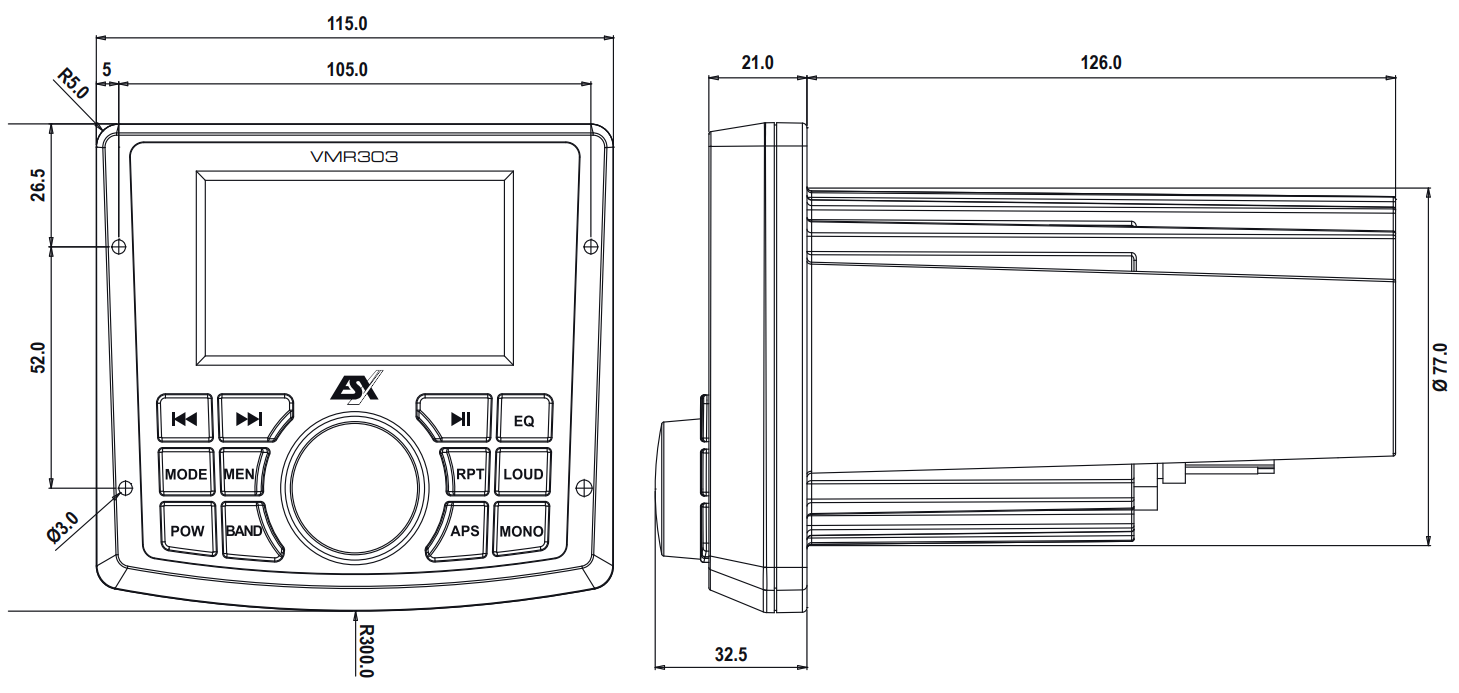 esxaudio VMR303 Marine Media Audio receiver - FIG 2