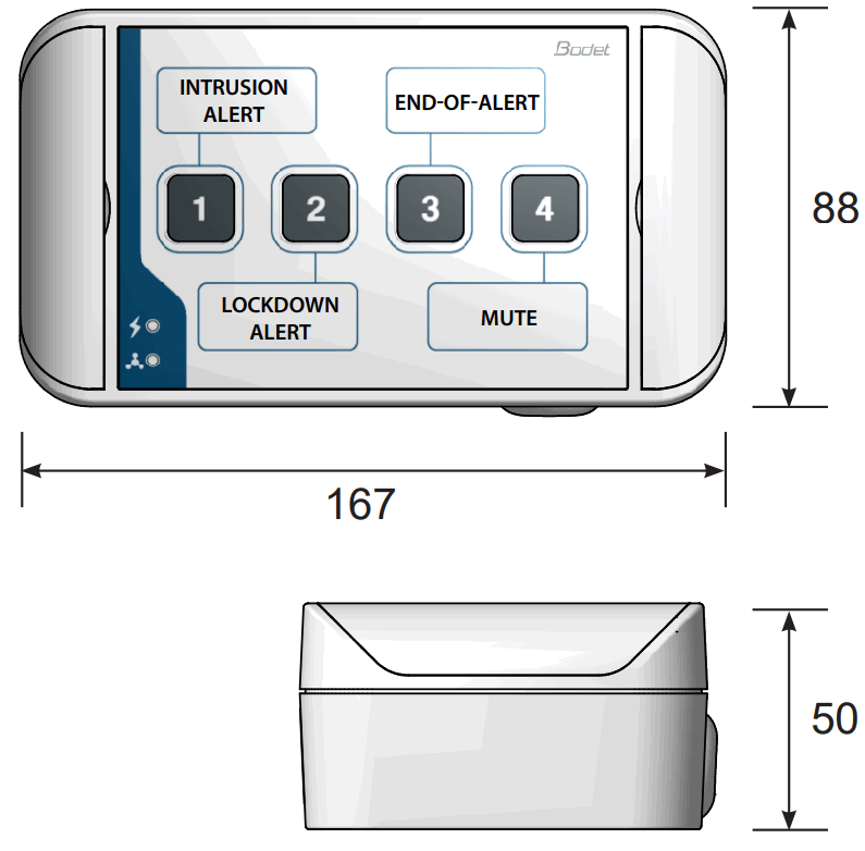 Bodet Button Box Trigger Massages - Dimensions