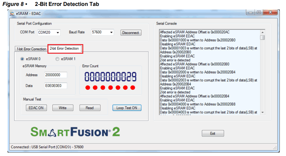 Microsemi DG0388 SmartFusion2 SoC FPGA Erroreak hautematea eta eSRAM memoria zuzentzea - ​​Bit Erroreak hautemateko fitxa