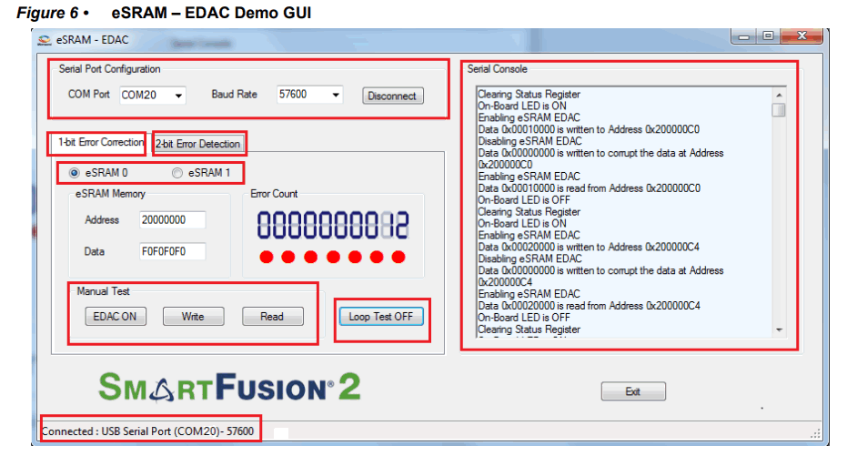Microsemi DG0388 SmartFusion2 SoC FPGA Erroreak hautematea eta eSRAM memoriaren zuzenketa - Demo GUI