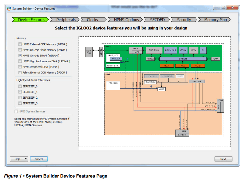 Microsemi IGLOO2 HPMS Embedded SRAM Configuration - System Builder Device