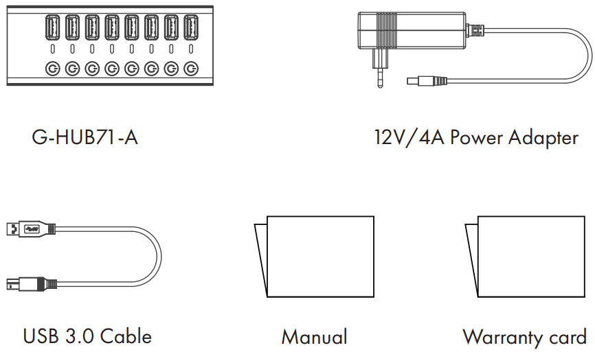 GRAUGEAR G HUB71 A 7 Port USB Hub 1 USB Fast Charging Port - Package Contents