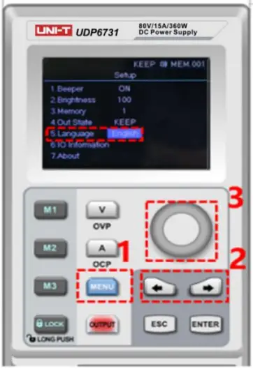 UNI-T UDP6700 DC Digital Control Power Supply - Language Setup
