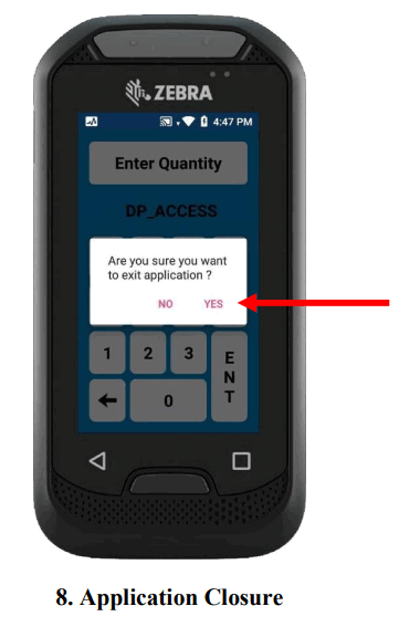 dAtAnet EC30 EzyScan Mobile Application - Application Closure