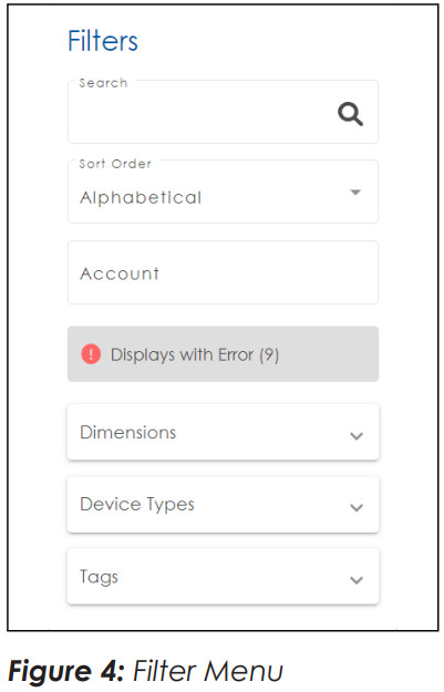DAKTRONICS DD5102252 Venus Control Suite Monitoring App - Filter Menu