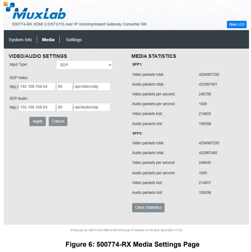 MuxLab Inc HDMI 4K ST2110 Over IP Uncompressed Gateway Converter - Receiver Media