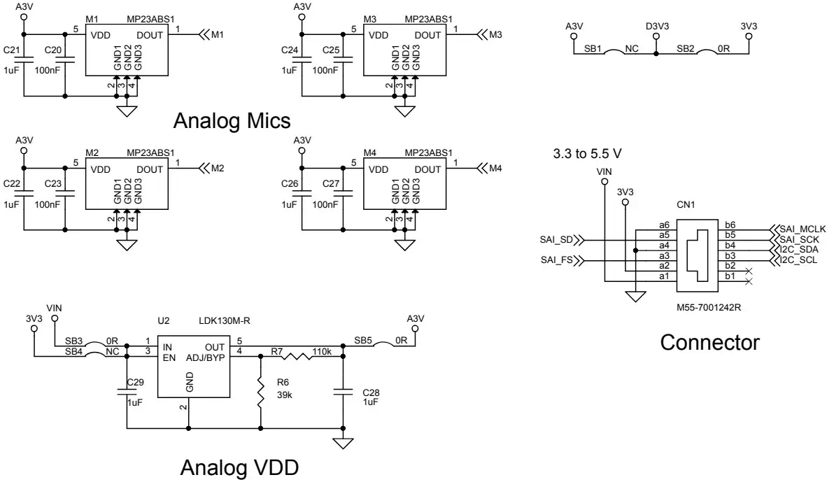 STMicroelectronics UM3098 Industrial Analog Microphone Array Expansion for STWIN - VDD and connector