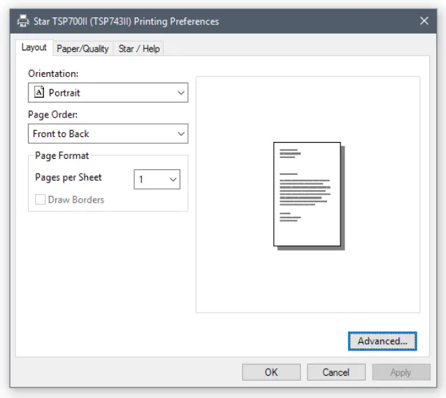 ticketSource Thermal Ticket Print Server - Printer preferences