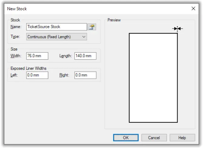 ticketSource Thermal Ticket Print Server - Stock tab