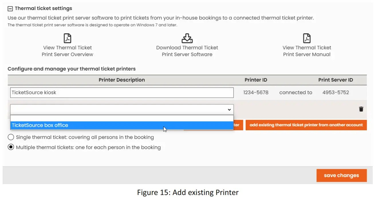 ticketSource Thermal Ticket Print Server - save changes