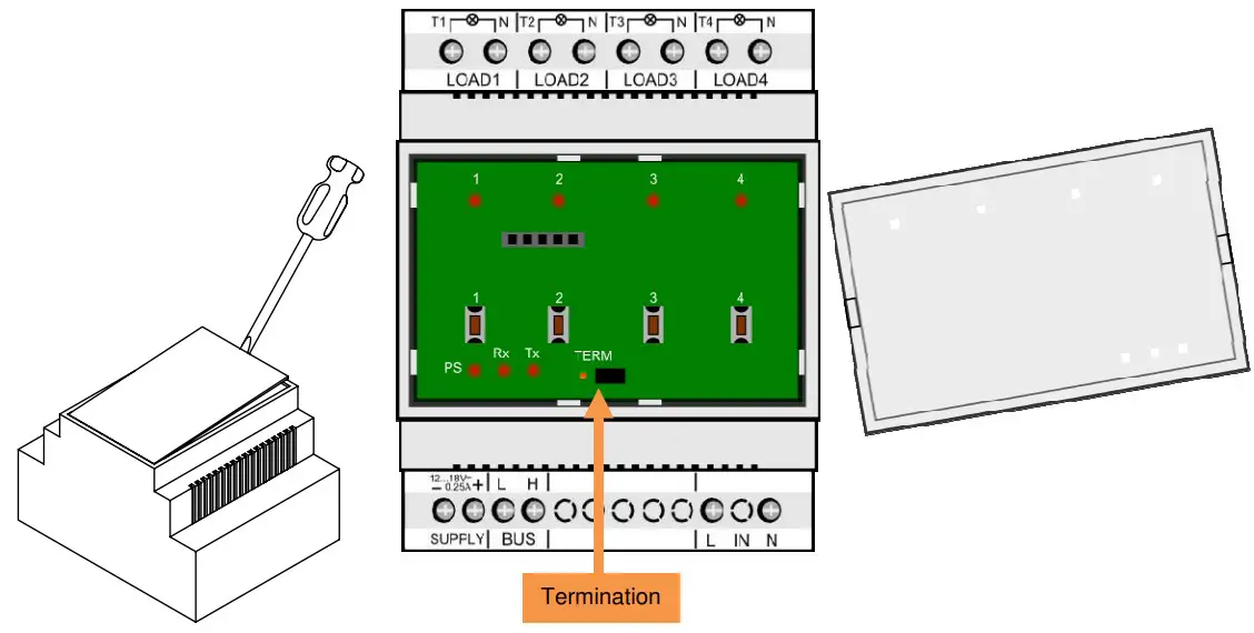 velbus VMB4RYLD Programmable 4 Channel Voltage Out Relay Module - Termination
