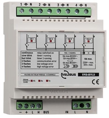 velbus VMB4RYLD Programmable 4 Channel Voltage Out Relay Module
