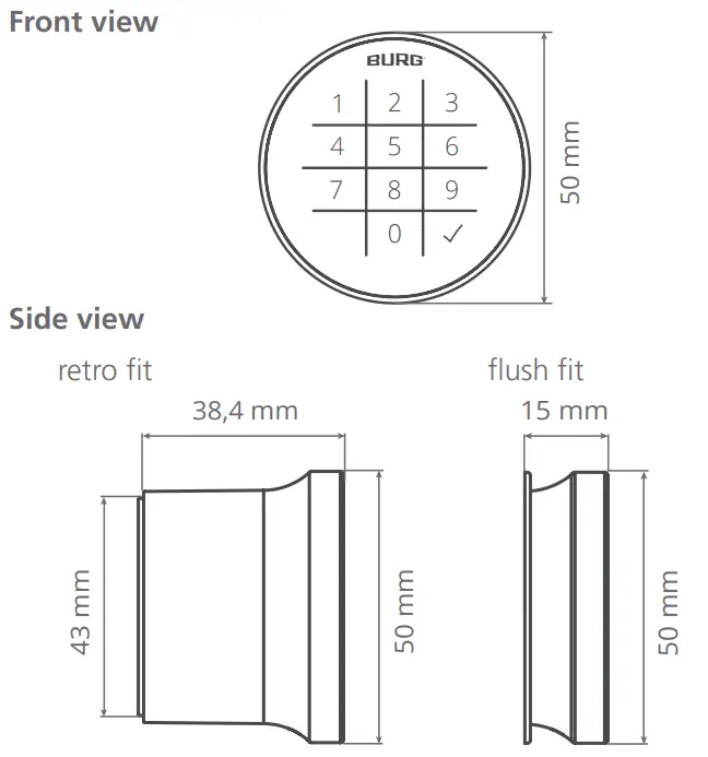 BURG Flexo Code Electronic Combination Code Lock - Dimensions