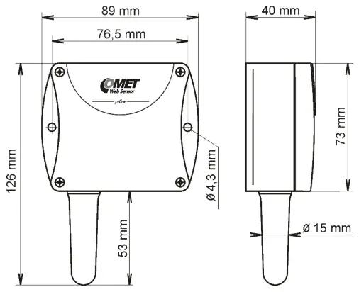 COMET SYSTEM P8510 Web Sensor Ethernet Remote Thermometer - Dimensions