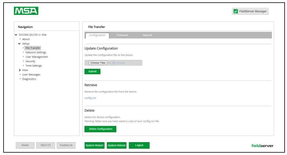 MSA ProtoAir FieldServer Toolbox and Graphic User Interface - File Transfer
