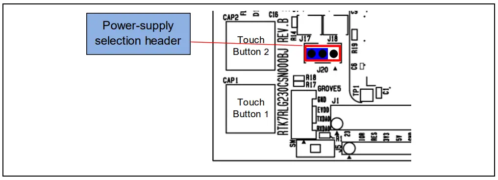 Setting of the Header to Select a 3.3-V Power Supply (Top Side)