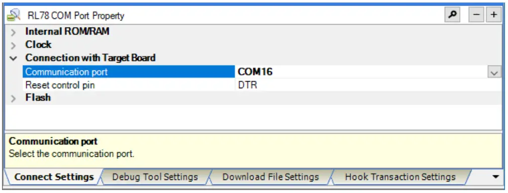 [Connect Settings] Tabbed Page of CS+