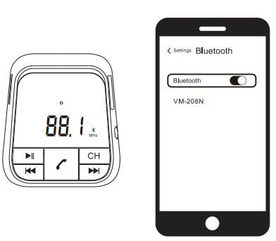 ARTSUN VM-208N Bluetooth FM Transmitter with Gooseneck User Manual - Pair Device