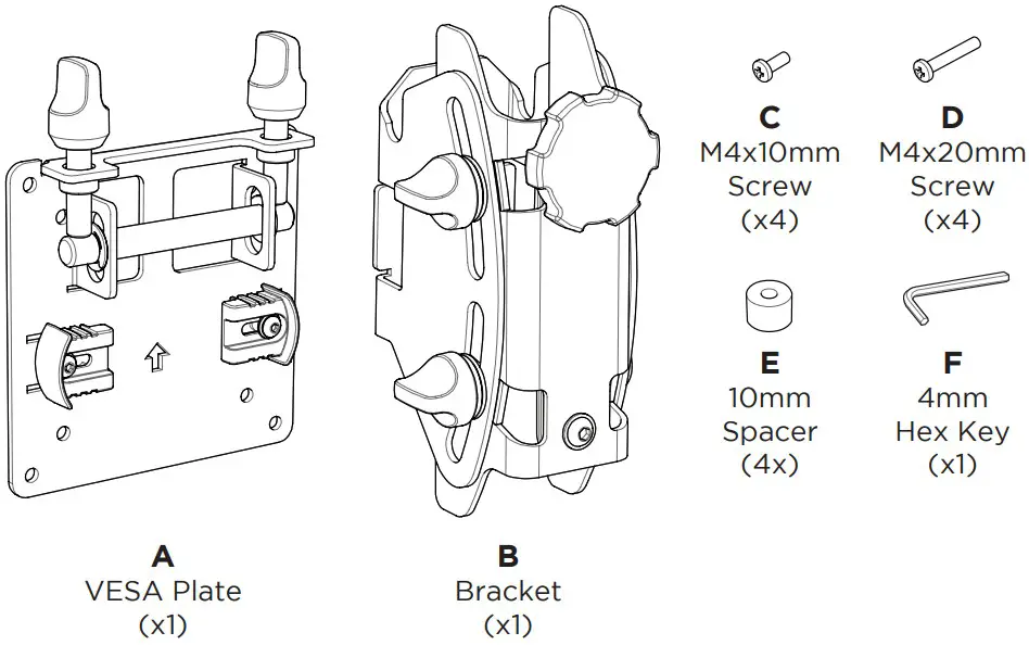 ATDEC AWM-BT Mounting Bracket for Monitor - COMPONENT CHECKLIST