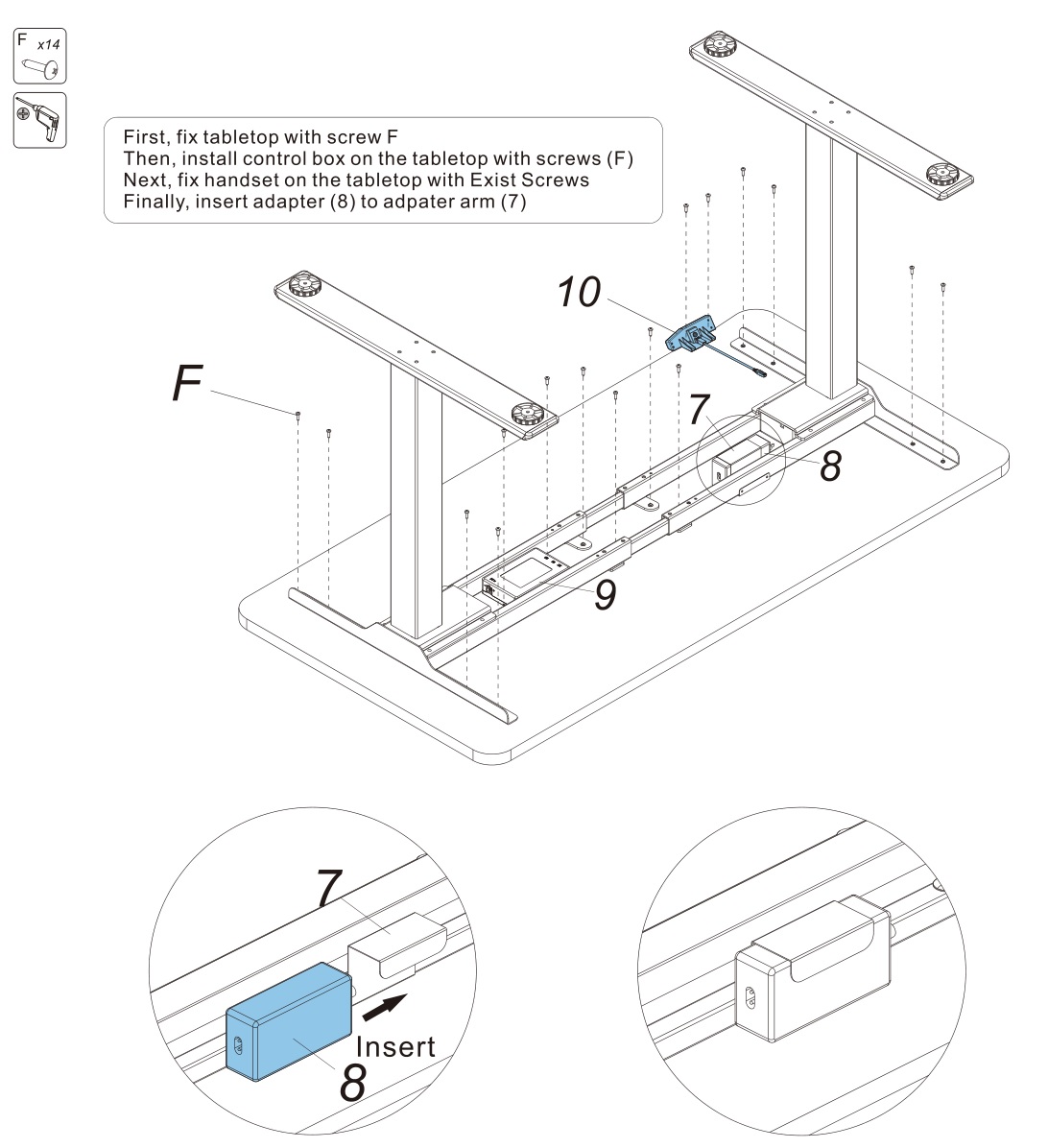 FLEXISPOT E4B Standing Desk with Dual Motor - Step5 Install Tabletop, Handset, Control box and Adapter
