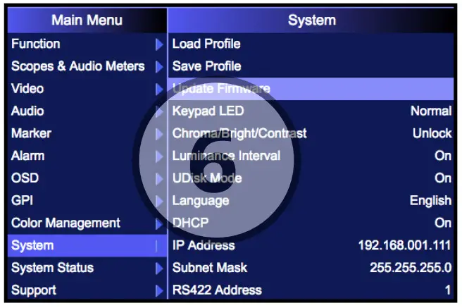 FSI DM Series Monitor Firmware Update - Select Update Firmware