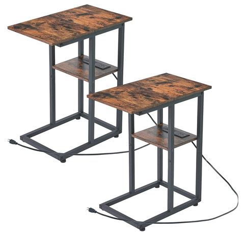 LAKEMID NET002 Narrow Side Table Set of 2 with Charging Station