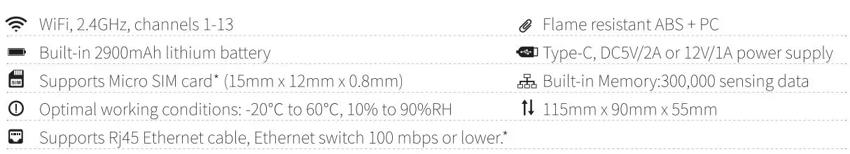 UBIBOT GS1 Wifi Temperature Sensor User Guide - Technical Specifications