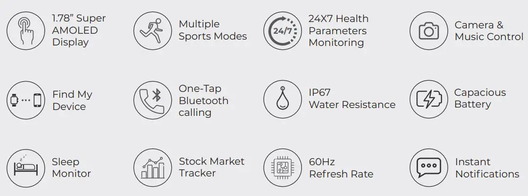 beatXP Unbound ‎BXSM2002_BLK Bluetooth Calling Smart Watch Instruction Manual - Product Features