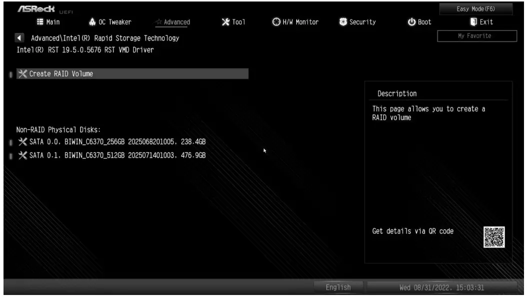ASRock RAID Array Using UEFI Setup Utility - Figure 4