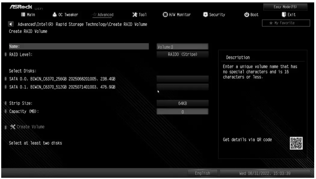 ASRock RAID Array Using UEFI Setup Utility - Figure 5