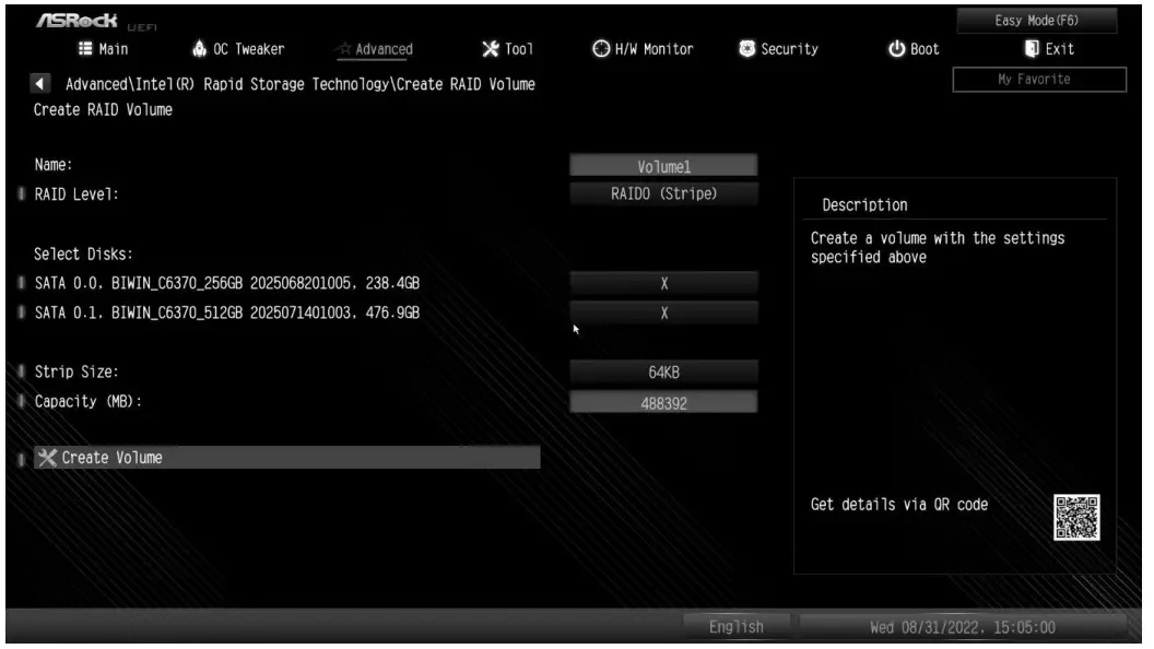 ASRock RAID Array Using UEFI Setup Utility - Figure 9