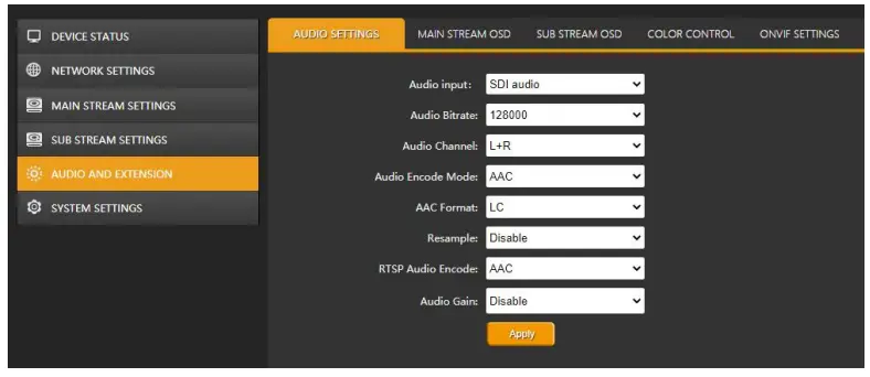 AVMATRIX SE1117 Sdi Streaming Encoder - Audio Settings