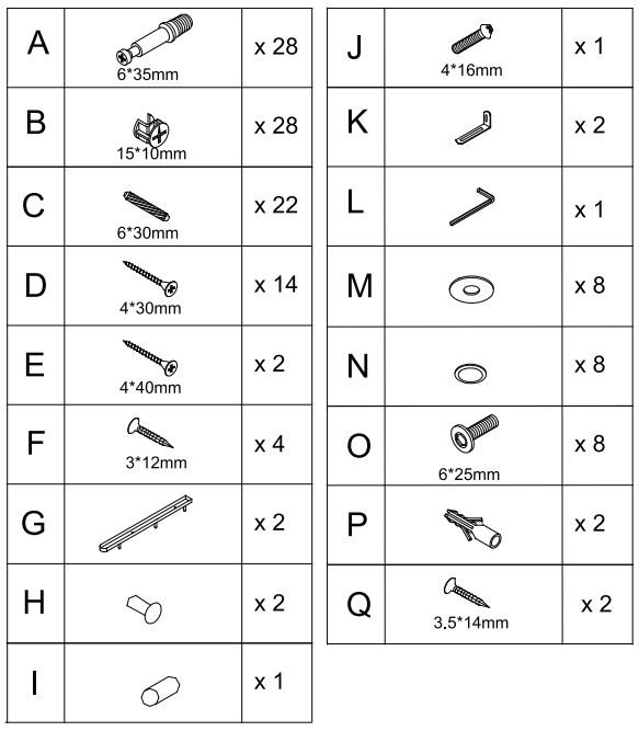 COSTWAY HW60291 Console Table User Manual - Hardware List