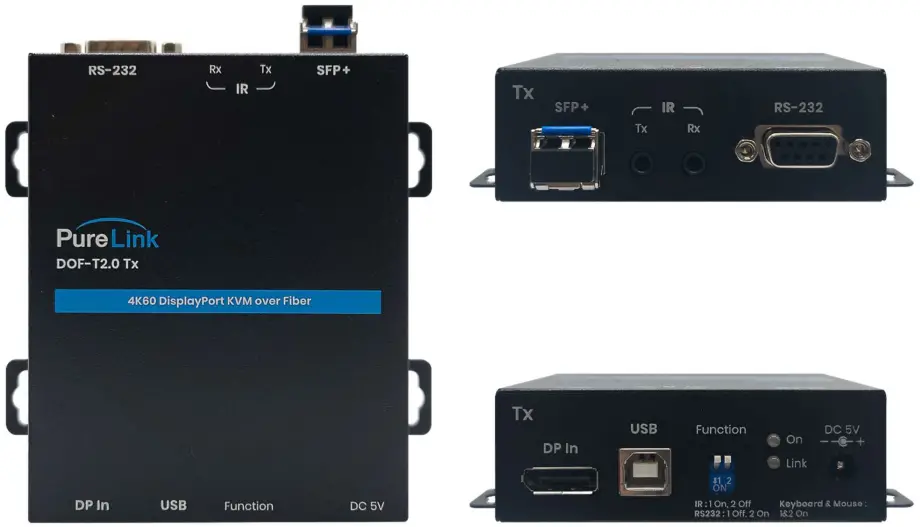 PureLink DOF-T2 0 HDMI 2x1 Switch with Motore Up Down Scaling - Transmitter Panel View